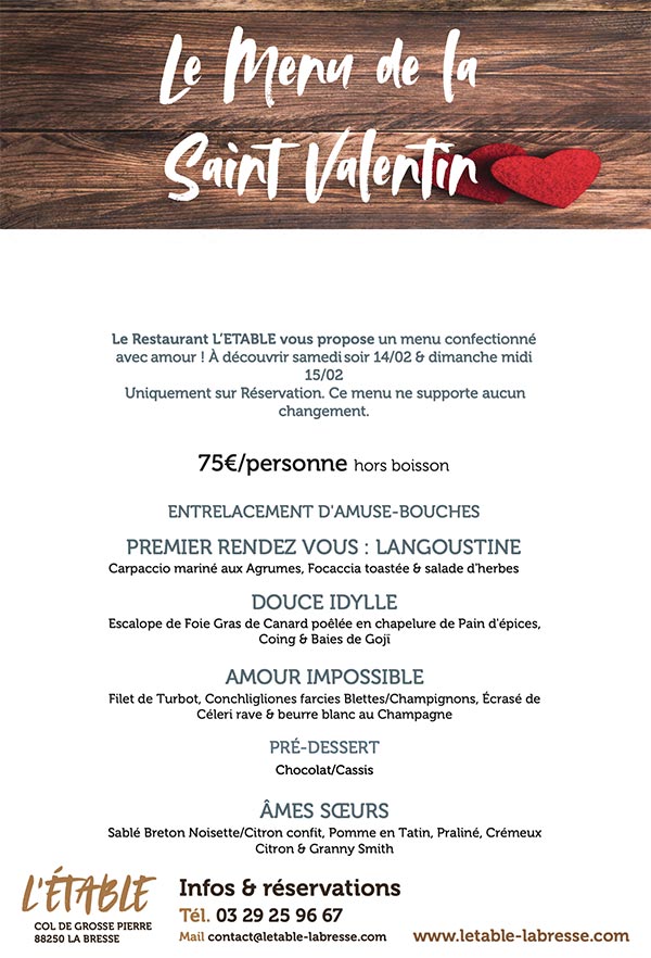menu-saint-valentin-etable-labresse-2026 Le Menu de la Saint Valentin au Restaurant L'Etable à la Bresse