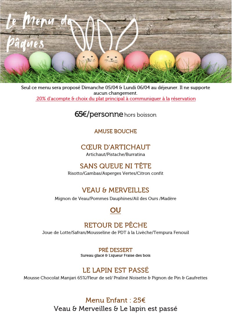 Menu de Pâques 2026 au Restaurant L'Etable à la Bresse